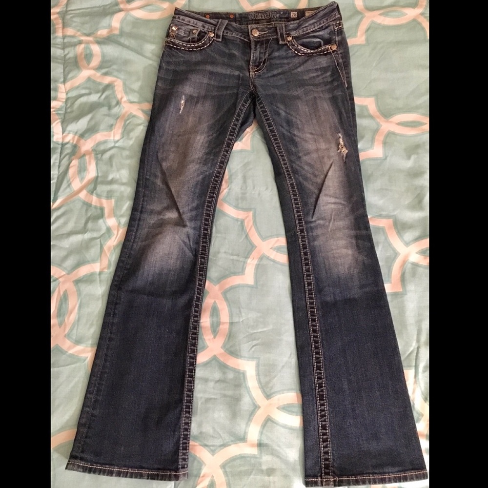Miss Me—Rhinestone Peace Sign Bootcut Jean